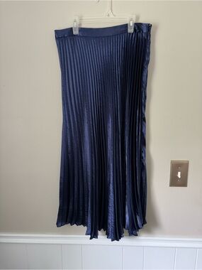 Express - Navy Pleated Satin Maxi Skirt